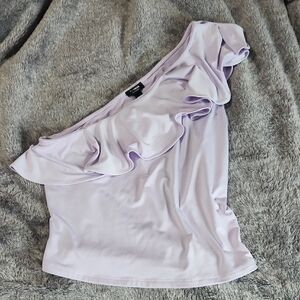 Express Lavender One-Shoulder Ruffle Tank
